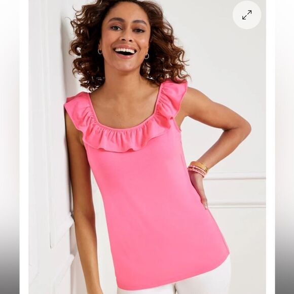 Talbots Ruffle Square Neck Shell Top Womens Medium Pink - Picture 1 of 6